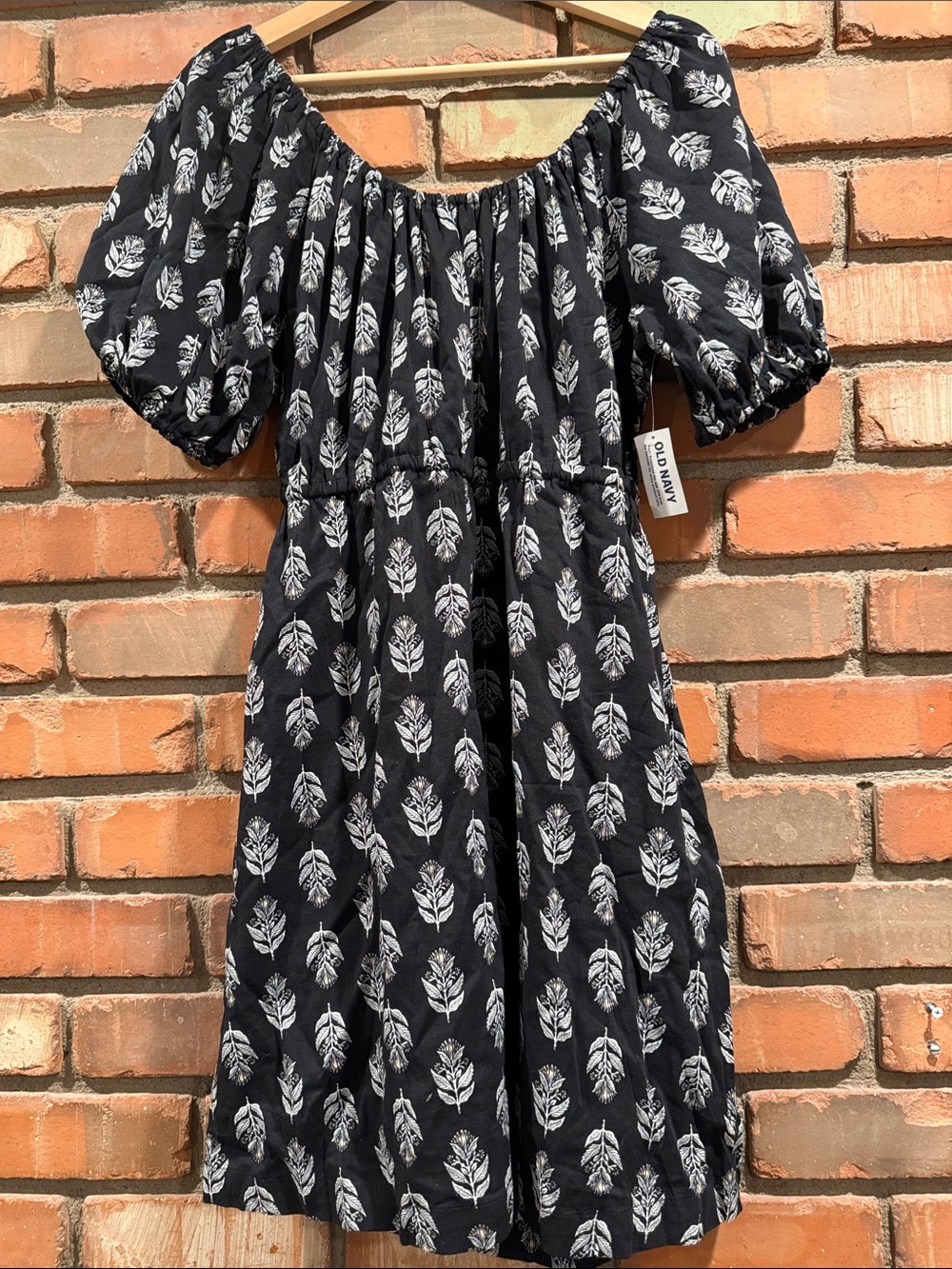 Old Navy Black Dress with White Leaf Print
